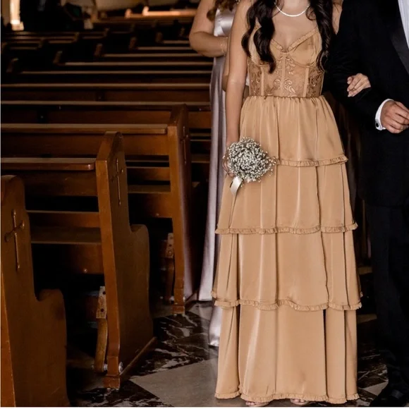 V. Chapman Desert Tan Layered Dress - Picture 4 of 12